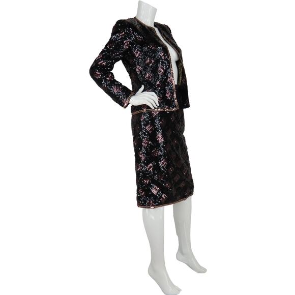 Vintage Adolfo At Saks Fifth Avenue Sequins Party Blazer Jacket Skirt Set Suit - Picture 3 of 11